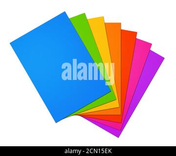 Colorful rainbow Blank A4 paper sheet range on white background Stock Photo