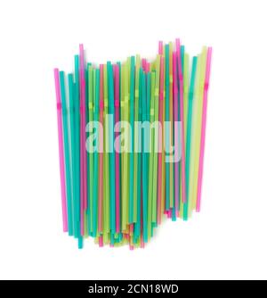 many multi-colored plastic tubes for cocktail isolated on white background Stock Photo