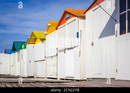 Beach Huts in Le-Treport, Normandy, France Stock Photo