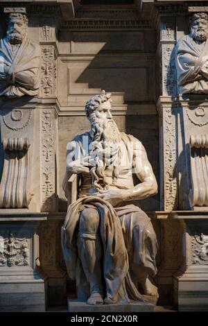Tomb of Pope Julius II, Moses statue by Michelangelo Buonarroti, San Pietro in Vincoli Church, Rome, Italy Stock Photo