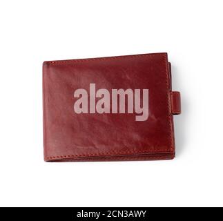 closed brown leather wallet isolated on a white background Stock Photo