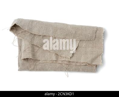 crumpled kitchen linen gray towel isolated on white background Stock Photo