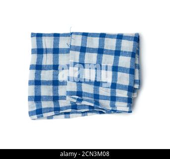 folded white cotton fabric with blue stripes isolated on white background Stock Photo