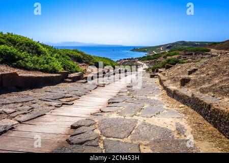 Tharros archaeological site and seascape, Sardinia Stock Photo