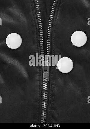 Badge on a Black leather jacket close-up Stock Photo