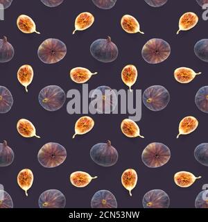 Seamless pattern with ripe figs. Tropical abstract background. Figs on the white background. Seamless pattern for print, textile, wallpapers Stock Photo