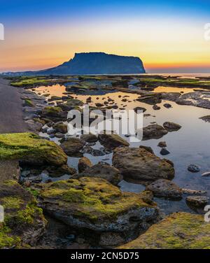 Jeju Island South Korea, Sunrise nature landscape at Jeju Do Seongsan Ilchulbong Stock Photo