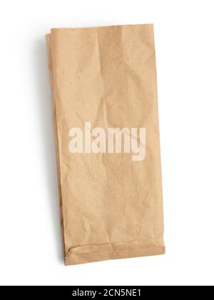 empty paper disposable bag of brown kraft paper isolated on white background, concept of rejection o Stock Photo
