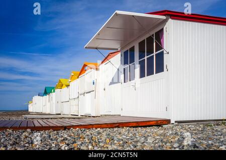 Beach Huts in Le-Treport, Normandy, France Stock Photo