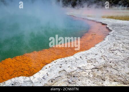Champagne Pool geothermal pond in the Waiotapu region of New Zealand Stock Photo