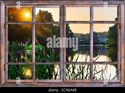 colorful sunrise view from the window Stock Photo