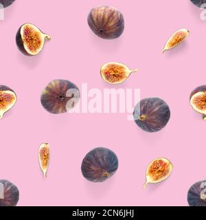 Seamless pattern with ripe figs. Tropical abstract background. Figs on the white background. Seamless pattern for print, textile, wallpapers Stock Photo