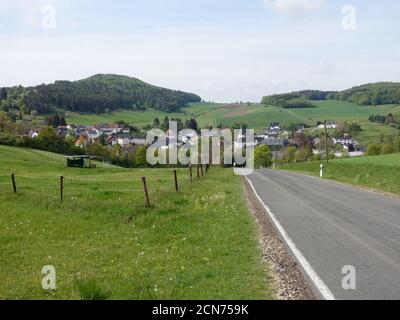 View of Niederehe and the former monastery in the Vulkaneifel Stock Photo