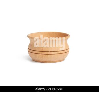 empty brown round wooden plate isolated on white background Stock Photo