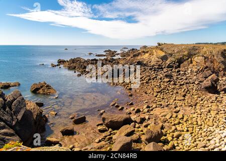 Yeu island in France, beautiful landscape, the coast with a pebble beach Stock Photo