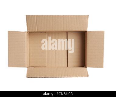 open empty brown rectangular cardboard box for transporting goods Stock Photo