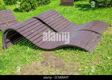 Homemade wooden furniture for the garden and backyard Stock Photo