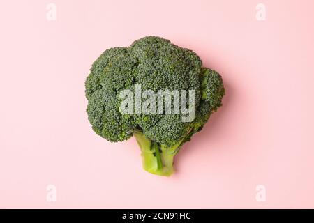 Fresh green broccoli on pink background, close up Stock Photo