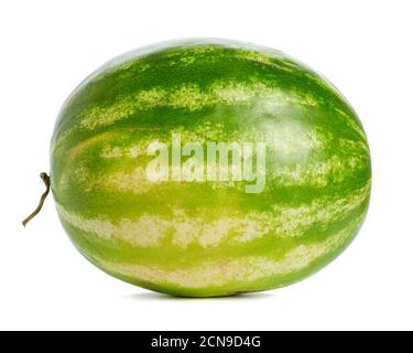 green striped whole round watermelon isolated on white background Stock Photo