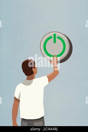 Man pushing large off button Stock Photo - Alamy