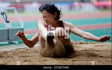 Shaoxing, China's Zhejiang Province. 18th Sep, 2020. Li Ying competes during Women's Triple Jump Final on Day 4 of the 2020 Chinese National Athletics Championships in Shaoxing, east China's Zhejiang Province, Sept. 18, 2020. Credit: Wang Lili/Xinhua/Alamy Live News Stock Photo