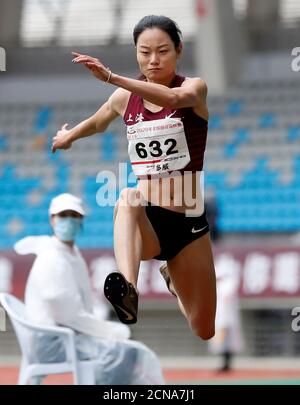 Shaoxing, China's Zhejiang Province. 18th Sep, 2020. Li Ying competes during Women's Triple Jump Final on Day 4 of the 2020 Chinese National Athletics Championships in Shaoxing, east China's Zhejiang Province, Sept. 18, 2020. Credit: Wang Lili/Xinhua/Alamy Live News Stock Photo