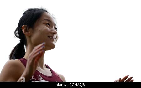 Shaoxing, China's Zhejiang Province. 18th Sep, 2020. Li Ying celebrates during Women's Triple Jump Final on Day 4 of the 2020 Chinese National Athletics Championships in Shaoxing, east China's Zhejiang Province, Sept. 18, 2020. Credit: Wang Lili/Xinhua/Alamy Live News Stock Photo