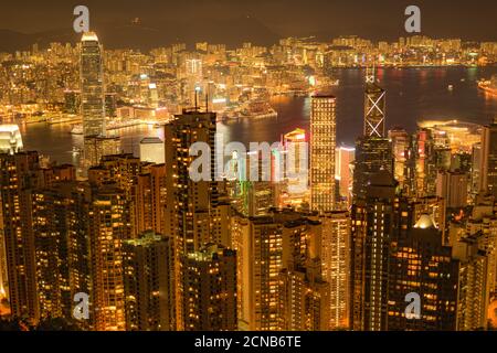 Hong Kong night view seen from Victoria Peak Stock Photo