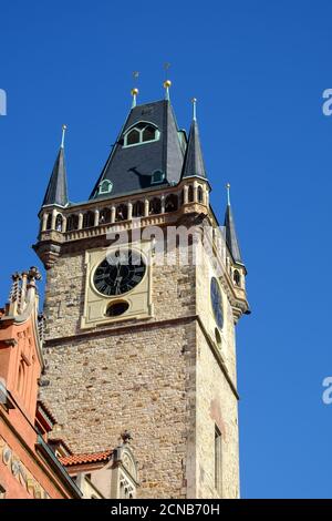 Prague, Czech Republic, October 12, 2019. The Town Hall Tower on Old Town Square. Stock Photo