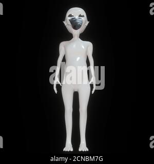 alien with face mask posing in the dark 3d illustration Stock Photo