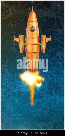 rocket take off  in space 3d illustration Stock Photo