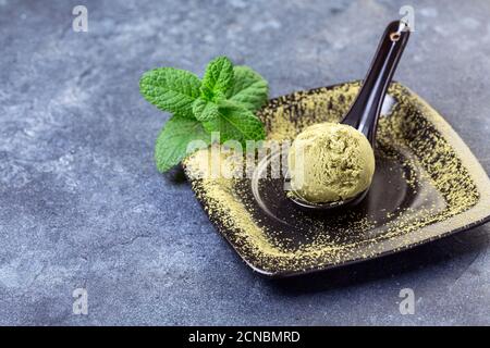 Green tea matcha ice cream. Stock Photo