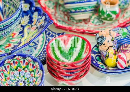 Ethnic orient ceramic tableware. Decorative ceramic cups with traditional  ornament Stock Photo