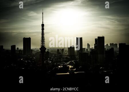 Tokyo Tower and Tokyo skyline that evening refers Stock Photo