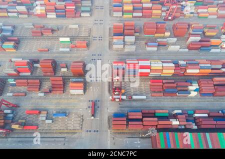 aerial view of container yard Stock Photo