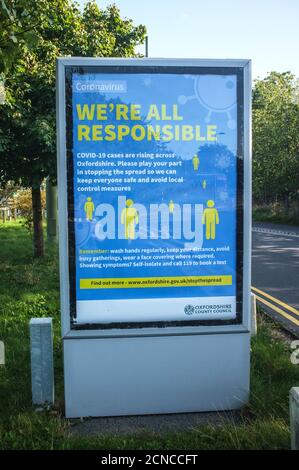 September 18th 2020 Kidlington Oxfordshire UK Public Health notice at Oxford Parkway station where one of Oxfordshire's testing stations is situated. Stock Photo