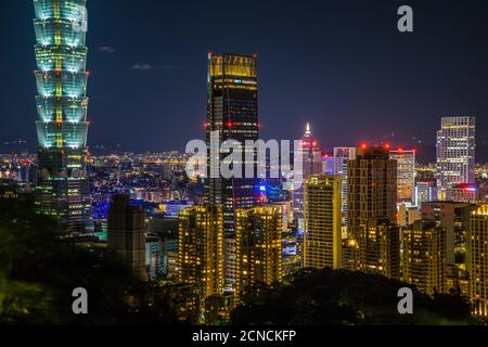 Taipei night view seen from the Xiangshan Taipei Stock Photo