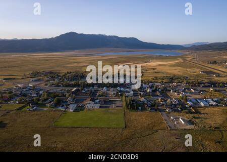 BRIDGEPORT, CALIFORNIA, UNITED STATES - Sep 12, 2020: A photograph taken from a drone of the town of Bridgeport. Stock Photo