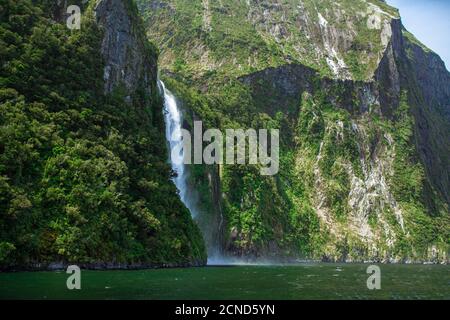 Stirling Falls in Milford Sound, part of Fiordland National Park, New Zealand Stock Photo