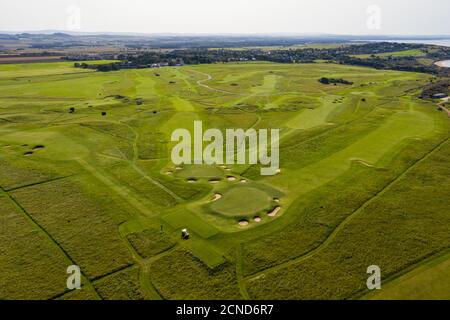 Aerial view of Muirfield golf course, Gullane, East Lothian, Scotland. Stock Photo