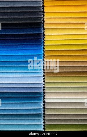 Gradient colored soft luxury velvet samples in warm and cool tones Stock Photo