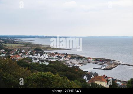 The small coastal town of Mölle placed on the cliffs towards the water in southern Sweden Stock Photo