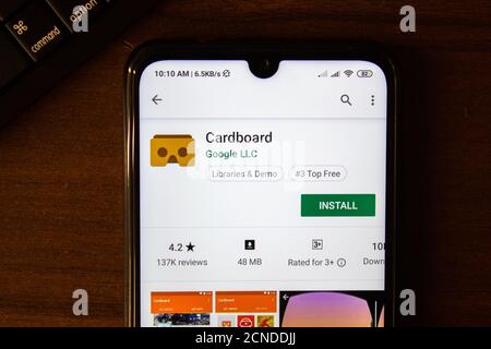 Ivanovsk, Russia - July 07, 2019: Cardboard app on the display of smartphone or tablet Stock Photo