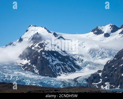 Snow-covered mountains and glaciers in King Haakon Bay, South Georgia, Polar Regions Stock Photo