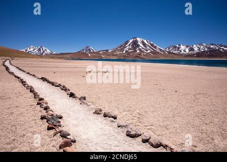 Path to Laguna Miscanti, a brackish lake at an altitude of 4140 meters in the Andean Central Volcanic Zone, Chile Stock Photo