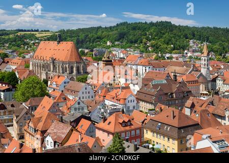 View over old town with cathedral and Johanniskirche church, Schwaebisch-Gmund, Baden-Wurttemberg, Germany, Europe Stock Photo