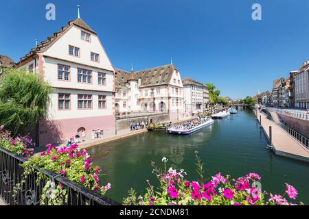 Excursion boats on River Ill, Historical Museum, Strasbourg, Alsace, France, Europe Stock Photo