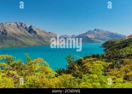 View over Lake Wakatipu to Thomson Mountains, Queenstown, Otago, South Island, New Zealand, Pacific Stock Photo
