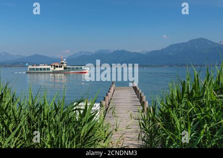 Excursion boat on Lake Chiemsee, Chiemgau, Upper Bavaria, Germany, Europe Stock Photo