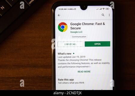 Ivanovsk, Russia - July 07, 2019: Google Chrome - Fast and Secure app on the display of smartphone or tablet Stock Photo